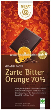 GEPA Tafelschokolade Grand Noir Orange 70%, 100g