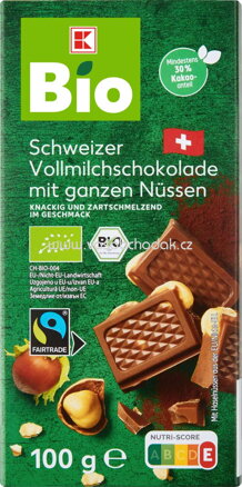 K-Bio Schweizer Vollmilchschokolade mit ganzen Nüssen, 100g