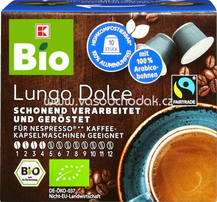 K-Bio Kaffeekapseln Lungo Dolce, 10x5,2g