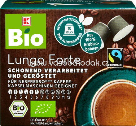 K-Bio Kaffeekapseln Lungo Forte, 10x5,2g