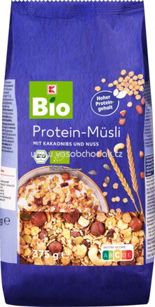 K-Bio Protein Müsli mit Kakaonibs und Nuss, 375g