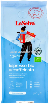 LaSelva Espresso Libero, gemahlen, entkoffeiniert, 250g