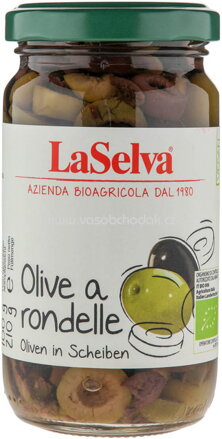 LaSelva Oliven in Scheiben, grüne und dunkle, 210g