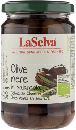 LaSelva Schwarze Oliven mit Stein in Salzlake, 310g