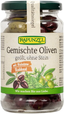 Rapunzel Oliven gemischt mit Kräutern,ohne Stein geölt, 170g