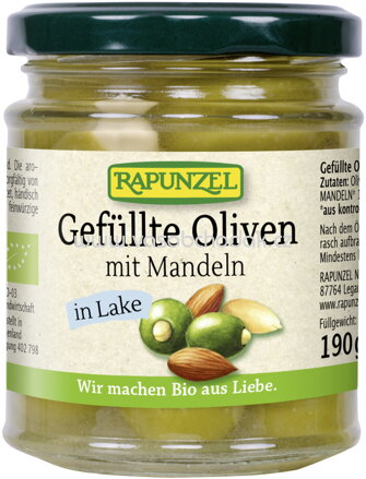 Rapunzel Oliven grün, gefüllt mit Mandeln in Lake, 190g