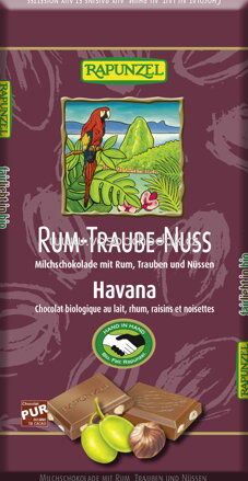 Rapunzel Vollmilch Schokolade Rum-Traube-Nuss, 100g