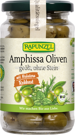 Rapunzel Oliven Amphissa mit Kräutern, ohne Stein geölt, 170g