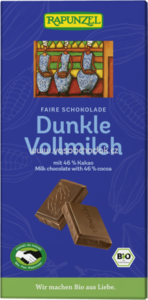 Rapunzel Vollmilch Schokolade 46% Kakao Dunkel, 100g