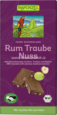 Rapunzel Vollmilch Schokolade Rum-Traube-Nuss, 100g
