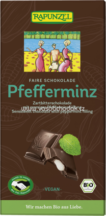 Rapunzel Zartbitter Schokolade mit Pfefferminzfüllung, 100g