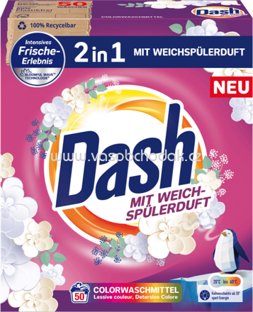 Dash 2in1 Colorwaschmittel Pulver mit Weichspülerduft, 50 Wl