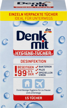 Denkmit Desinfektionstücher Einzeln Verpackt für Unterwegs, 15 St