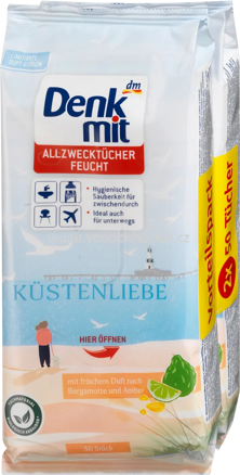 Denkmit Feuchte Allzwecktücher Küstenliebe, 2x50St, 100 St