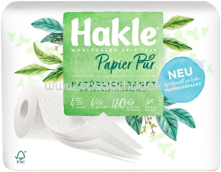 Hakle Toilettenpapier Papier Pur, 4-lagig, 4 Rollen