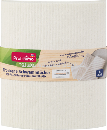 Profissimo Trockene Schwammtücher nature 100 % Zellulose-Baumwoll-Mix, 4 St
