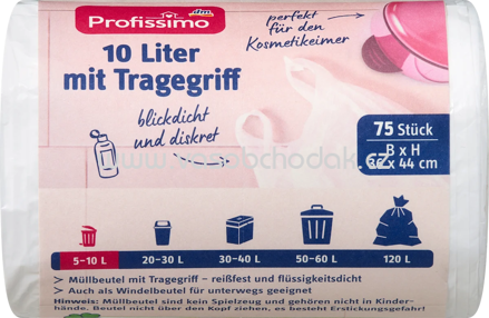 Profissimo Müllbeutel 10 l mit Tragegriff für Kosmetikeimer, 75 St
