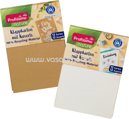 Profissimo Klappkarten-Set nature mit Kuverts aus Recycling-Material, 12 St
