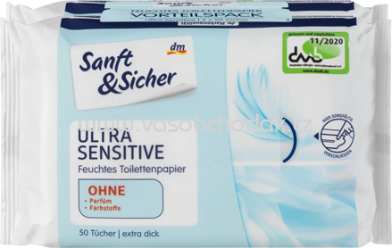 Sanft&Sicher Feuchtes Toilettenpapier Ultra Sensitiv Doppelpack, 2x50 St, 100 St