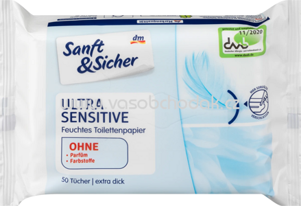 Sanft&Sicher Feuchtes Toilettenpapier Ultra Sensitive Nachfüllpackung, 50 St