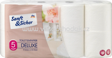 Sanft&Sicher Toilettenpapier Deluxe 5-lagig, 125 Blatt, 4 - 8 Rollen
