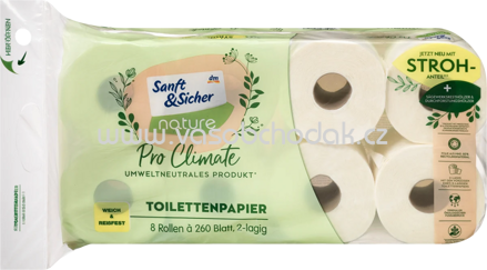 Sanft&Sicher Toilettenpapier Pro Climate nature, 2-lagig, 8x260 Blatt, 8 Rollen