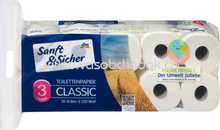 Sanft&Sicher Toilettenpapier Classic, 3-lagig, 220 Blatt, 10 - 20 Rollen