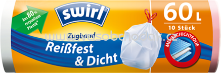 Swirl Reißfest & Dicht Zugband Müllbeutel, 60l, 10 St