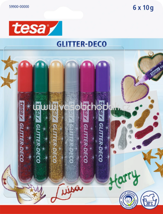 Tesa Glitzerkleber Glitter-Deco 6er Packung sortiert, 6x10 g, 6 St