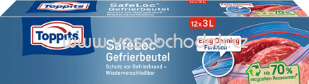 Toppits Doppelverschluss Gefrierbeutel mit Safeloc, 3l, 12 St