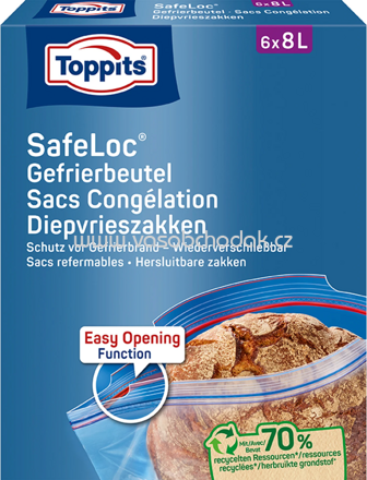 Toppits Doppelverschluss Gefrierbeutel mit Safeloc, 8l, 6 St