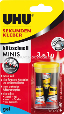 UHU Sekundenkleber blitzschnell Minis gel 3x1g, 3g