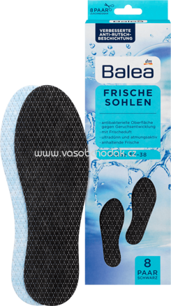 Balea Einlegesohlen Frische schwarz, Größe 36-38 (8 Paar), 16 St