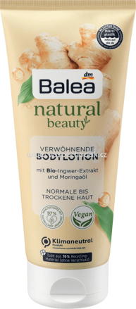 Balea Natural Beauty Bodylotion Bio Ingwer Extrakt & Moringa Öl, 200 ml