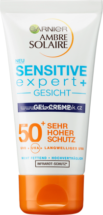 Garnier Ambre Solaire Sonnencreme Gel Gesicht, sensitive expert+, LSF 50+, 50 ml