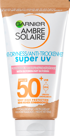 Garnier Ambre Solaire Sonnencreme Gesicht, Anti-Trockenheit super UV, LSF 50+, 50 ml