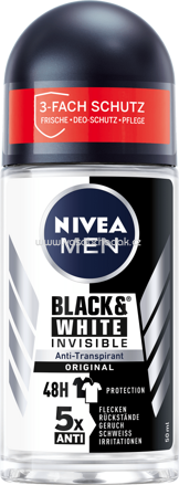 NIVEA MEN Deo Roll On Antitranspirant Black & White Invisible, 50 ml