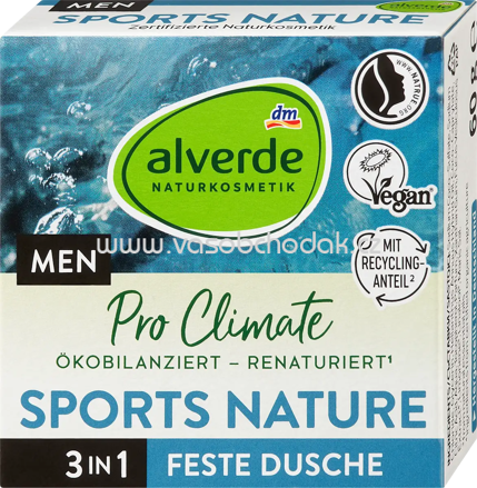 alverde MEN Festes Duschgel Sports Nature 3in1, 60 g