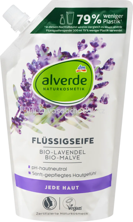 alverde NATURKOSMETIK Flüssigseife Lavendel, Malve Nachfüllpack, 500 ml