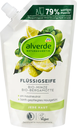alverde NATURKOSMETIK Flüssigseife Minze, Bergamotte Nachfüllpack, 500 ml