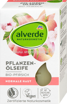 alverde NATURKOSMETIK Seifenstück Pflanzenölseife mit Pfirsich, 100 g