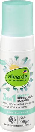 alverde NATURKOSMETIK 3in1 Reinigungsschaum Sensitiv, 150 ml