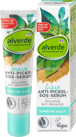 alverde NATURKOSMETIK Anti-Pickel-SOS-Serum Heilerde & Grüntee, 15 ml