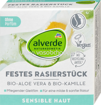 alverde NATURKOSMETIK Festes Rasierstück Aloe Vera, Kamille, 50 g
