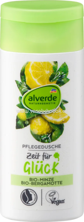 alverde NATURKOSMETIK Pflegedusche Zeit für Glück, Minze Bergamotte, Reisegröße, 50 ml