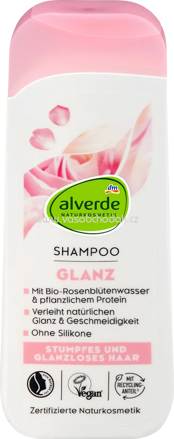 alverde NATURKOSMETIK Shampoo Glanz mit Rosenblütenwasser & pflanzlichem Protein, 200 ml