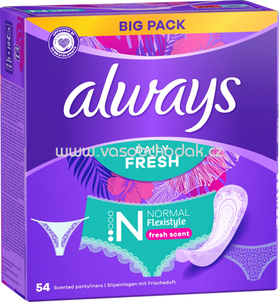always Slipeinlagen Daily Fresh Normal Flexistyle mit Frischeduft, Big Pack, 54 St