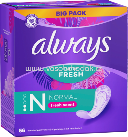 always Slipeinlagen Daily Fresh Normal mit Frischeduft, Big Pack, 56 St