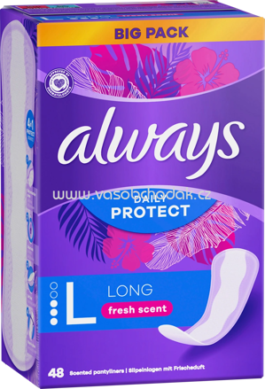 always Slipeinlagen Daily Protect Long mit Frischeduft, Big Pack, 48 St