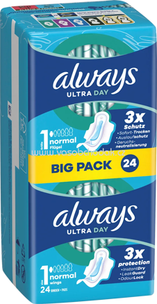 always Ultra-Binden Day Normal 1 mit Flügeln, Big Pack, 24 St